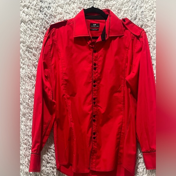 STEVEN LAND FITTED COTTON RED SHIRT MENS BOLD, STATEMENT, CASUAL WEAR SIZE XL. - Picture 8 of 10